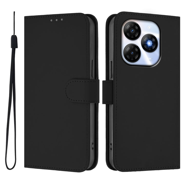 For itel P55 4G Skin Feel Solid Color Leather Phone Case with Lanyard