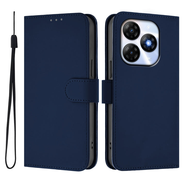 For itel P55 4G Skin Feel Solid Color Leather Phone Case with Lanyard