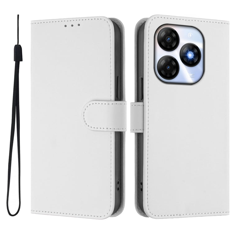 For itel P55 4G Skin Feel Solid Color Leather Phone Case with Lanyard