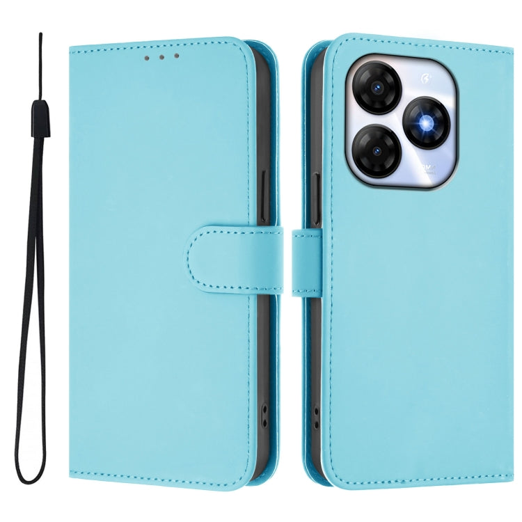 For itel P55 4G Skin Feel Solid Color Leather Phone Case with Lanyard