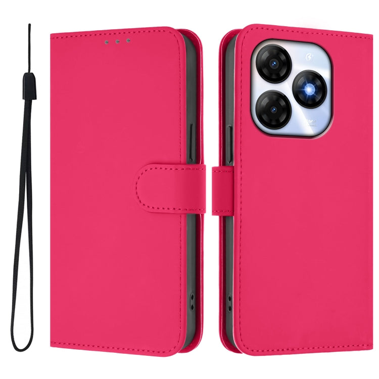 For itel P55 4G Skin Feel Solid Color Leather Phone Case with Lanyard