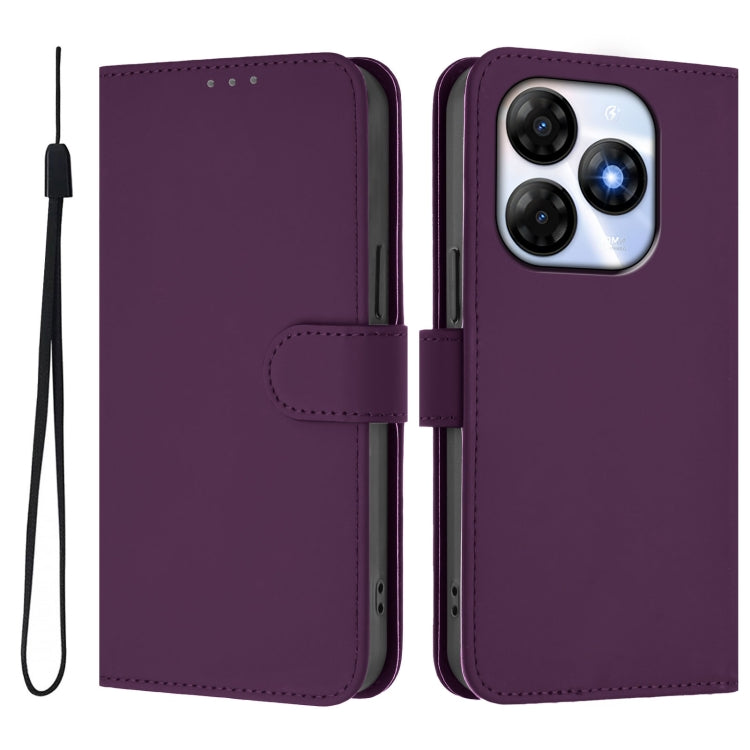 For itel P55 4G Skin Feel Solid Color Leather Phone Case with Lanyard