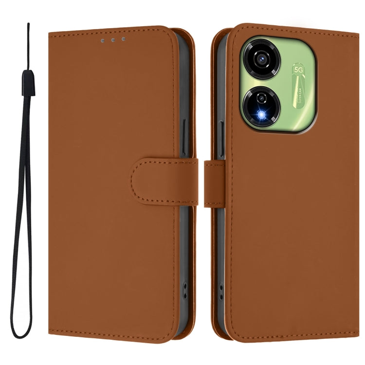 For itel P55 5G Skin Feel Solid Color Leather Phone Case with Lanyard