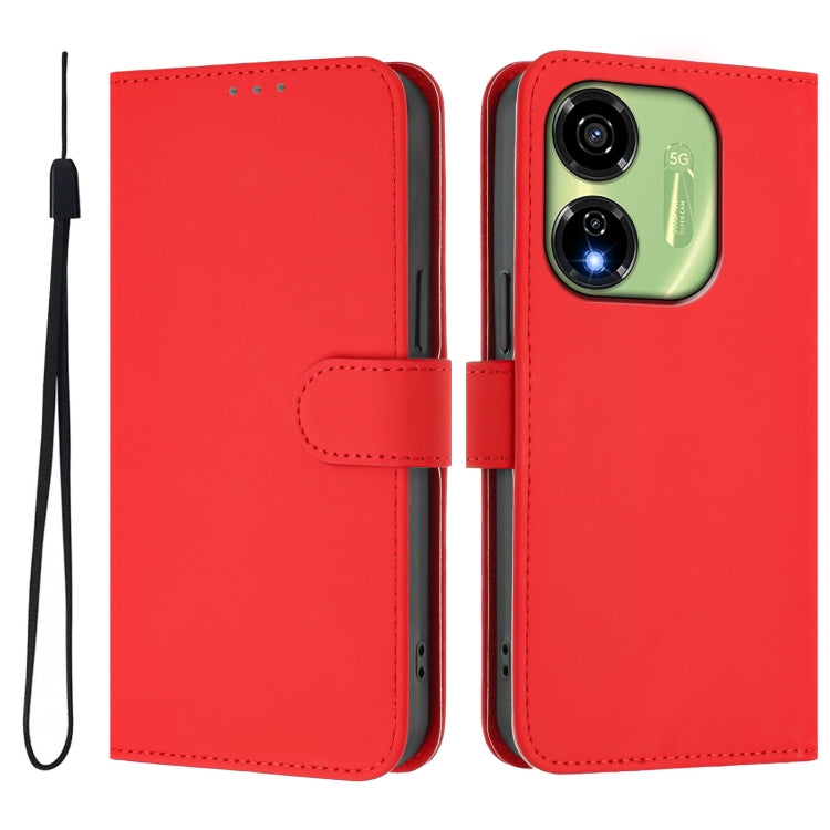 For itel P55 5G Skin Feel Solid Color Leather Phone Case with Lanyard