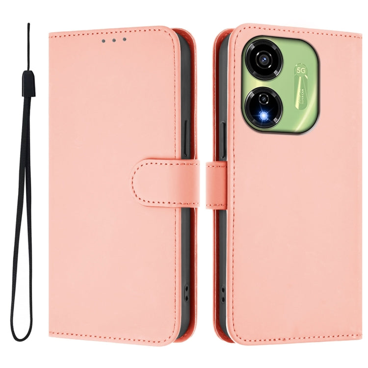 For itel P55 5G Skin Feel Solid Color Leather Phone Case with Lanyard