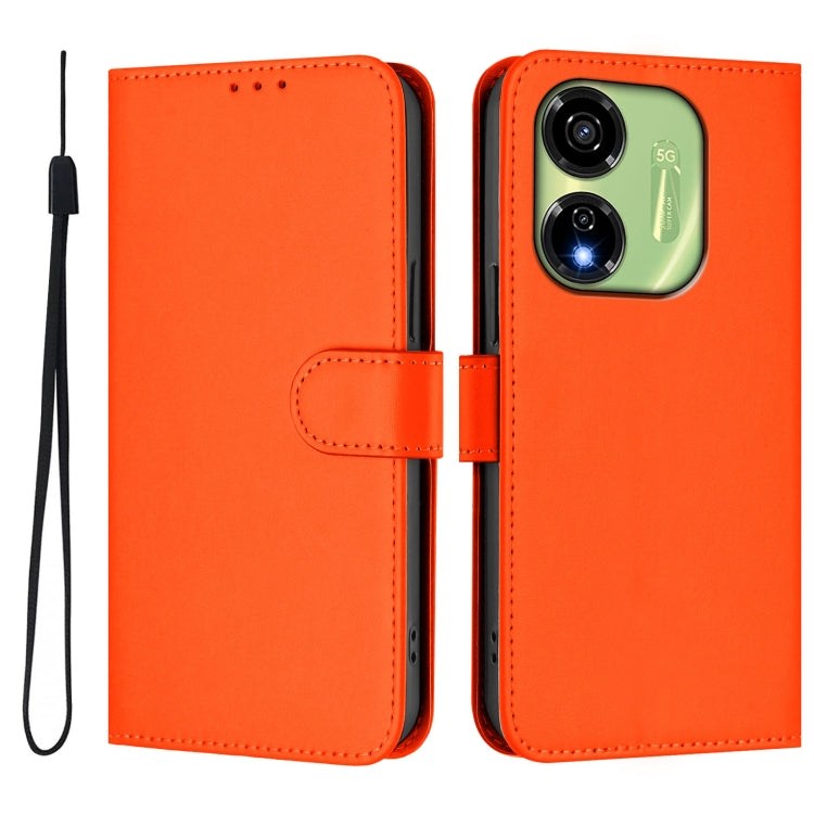 For itel P55 5G Skin Feel Solid Color Leather Phone Case with Lanyard