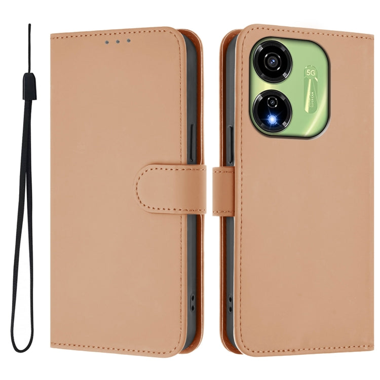 For itel P55 5G Skin Feel Solid Color Leather Phone Case with Lanyard