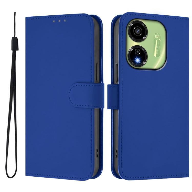 For itel P55 5G Skin Feel Solid Color Leather Phone Case with Lanyard