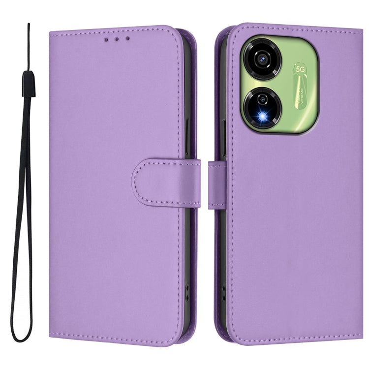 For itel P55 5G Skin Feel Solid Color Leather Phone Case with Lanyard