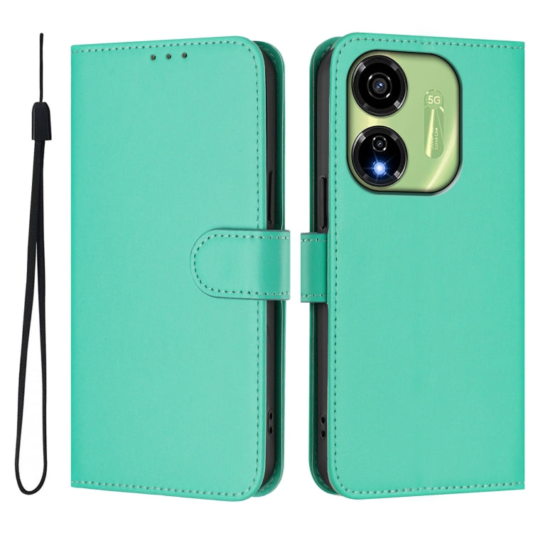 For itel P55 5G Skin Feel Solid Color Leather Phone Case with Lanyard