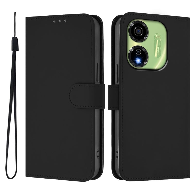 For itel P55 5G Skin Feel Solid Color Leather Phone Case with Lanyard