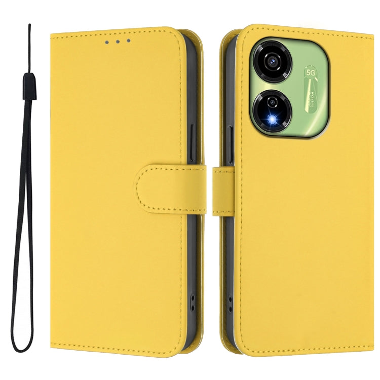 For itel P55 5G Skin Feel Solid Color Leather Phone Case with Lanyard