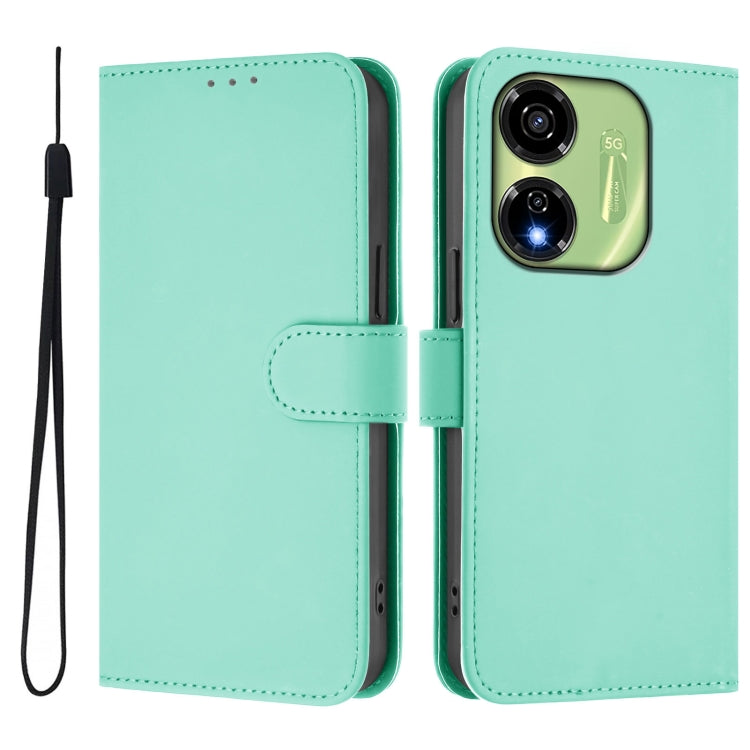 For itel P55 5G Skin Feel Solid Color Leather Phone Case with Lanyard