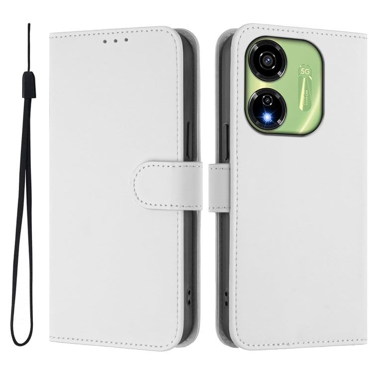 For itel P55 5G Skin Feel Solid Color Leather Phone Case with Lanyard
