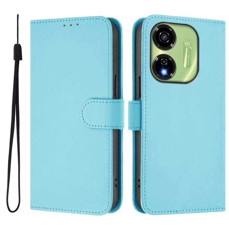 For itel P55 5G Skin Feel Solid Color Leather Phone Case with Lanyard