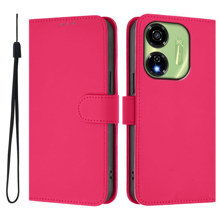 For itel P55 5G Skin Feel Solid Color Leather Phone Case with Lanyard