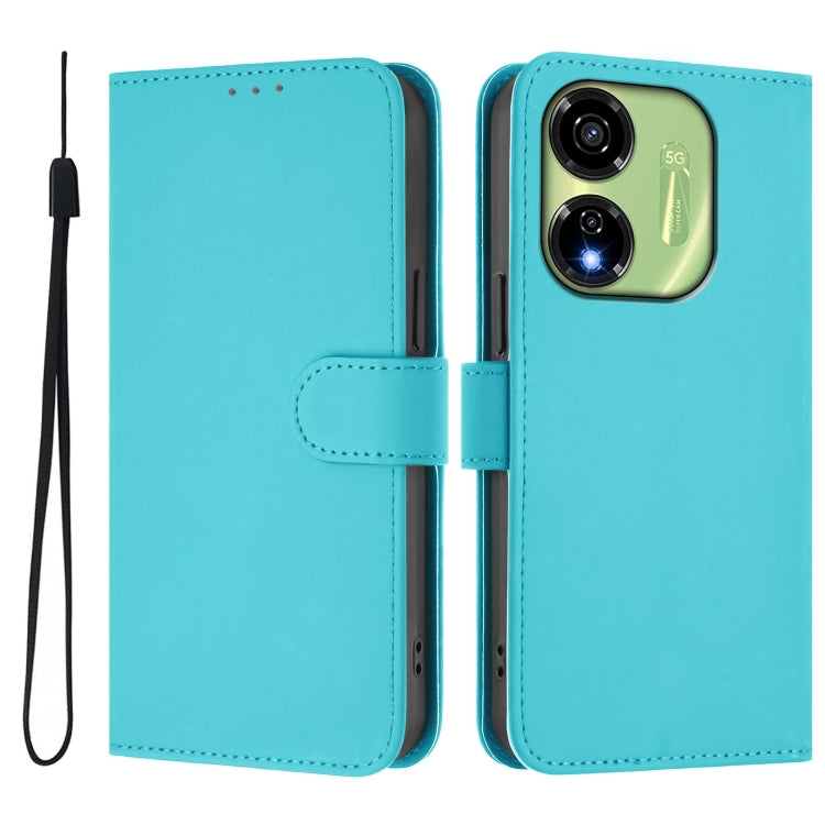 For itel P55 5G Skin Feel Solid Color Leather Phone Case with Lanyard