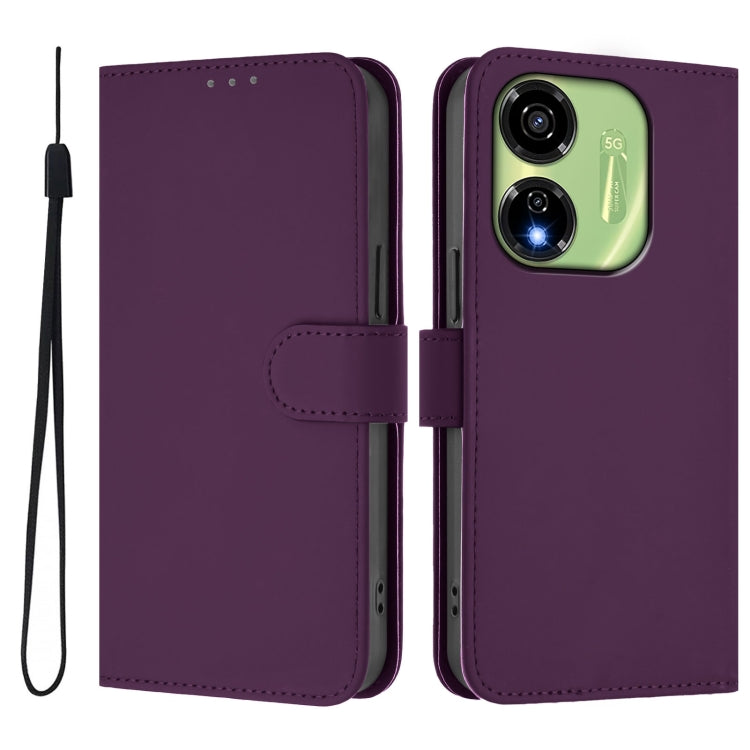 For itel P55 5G Skin Feel Solid Color Leather Phone Case with Lanyard