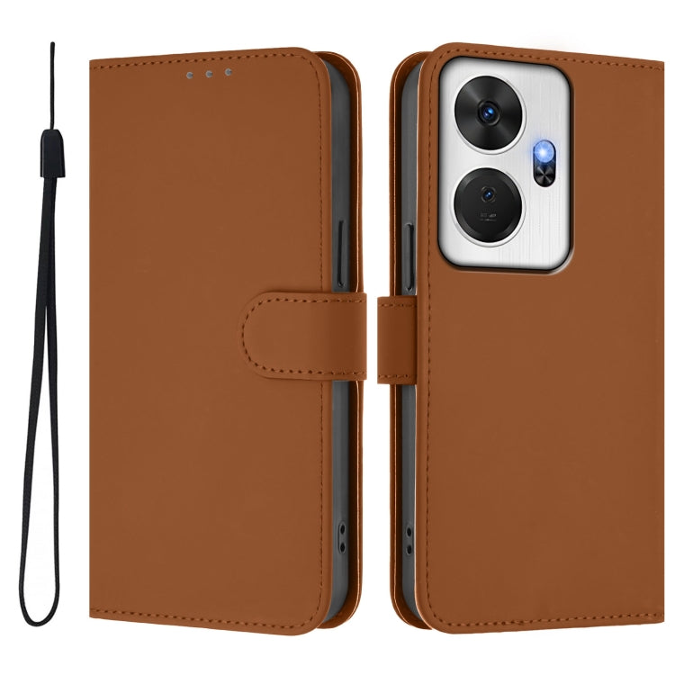 For itel P55+ Skin Feel Solid Color Leather Phone Case with Lanyard
