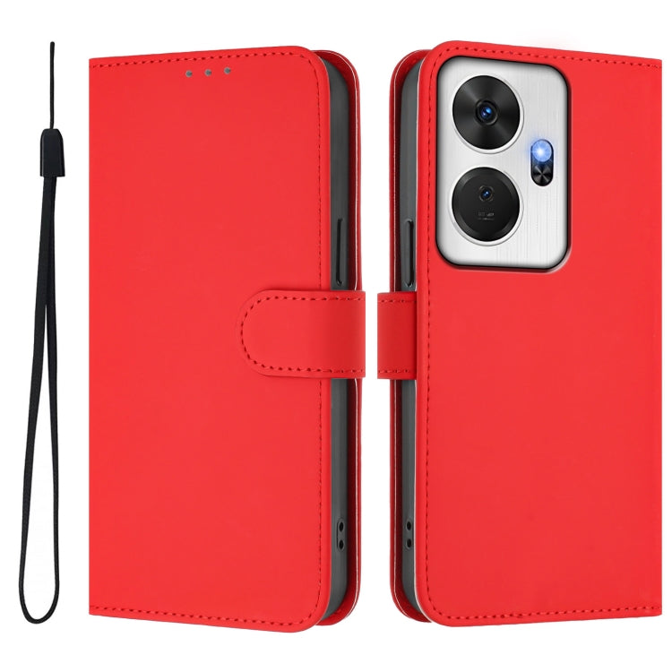 For itel P55+ Skin Feel Solid Color Leather Phone Case with Lanyard