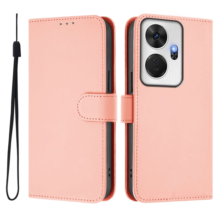 For itel P55+ Skin Feel Solid Color Leather Phone Case with Lanyard