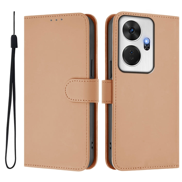 For itel P55+ Skin Feel Solid Color Leather Phone Case with Lanyard
