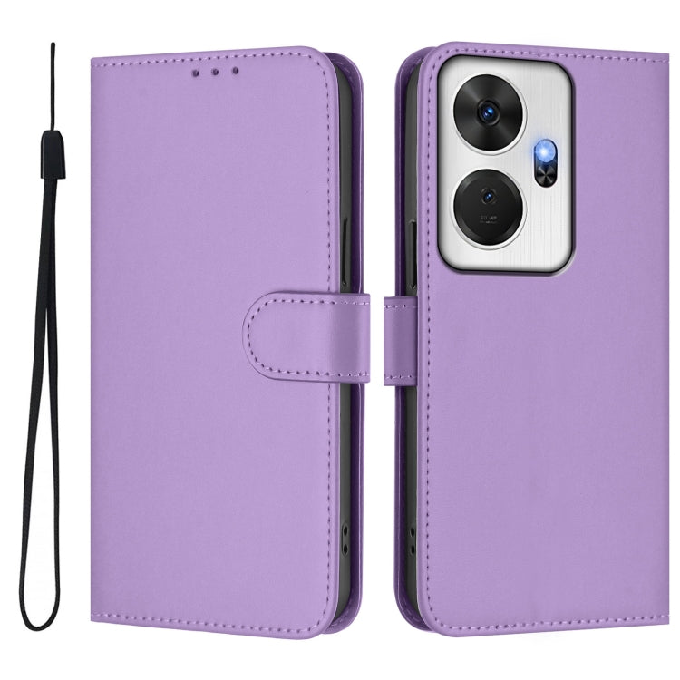 For itel P55+ Skin Feel Solid Color Leather Phone Case with Lanyard