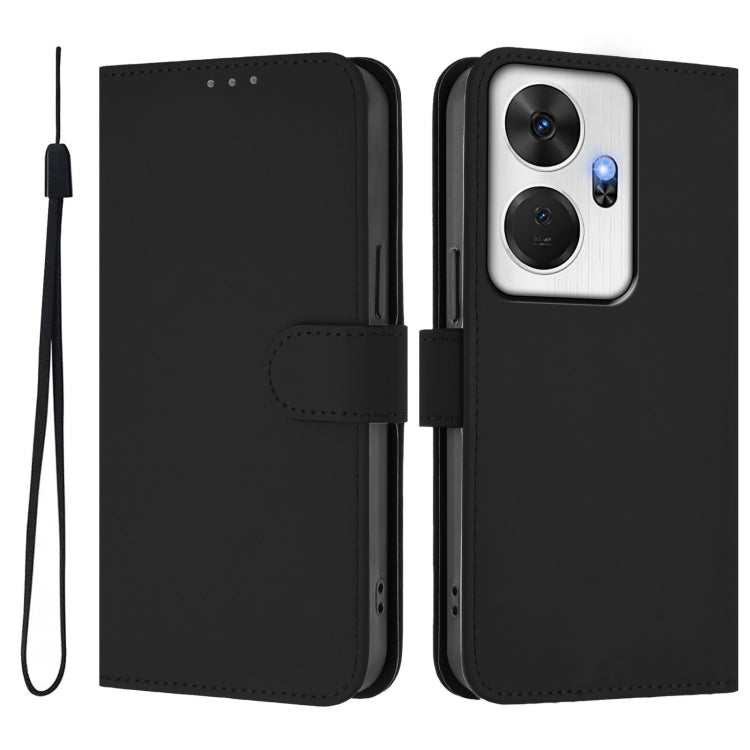 For itel P55+ Skin Feel Solid Color Leather Phone Case with Lanyard