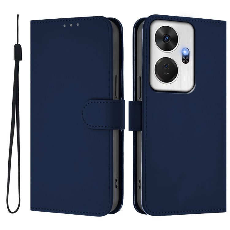 For itel P55+ Skin Feel Solid Color Leather Phone Case with Lanyard