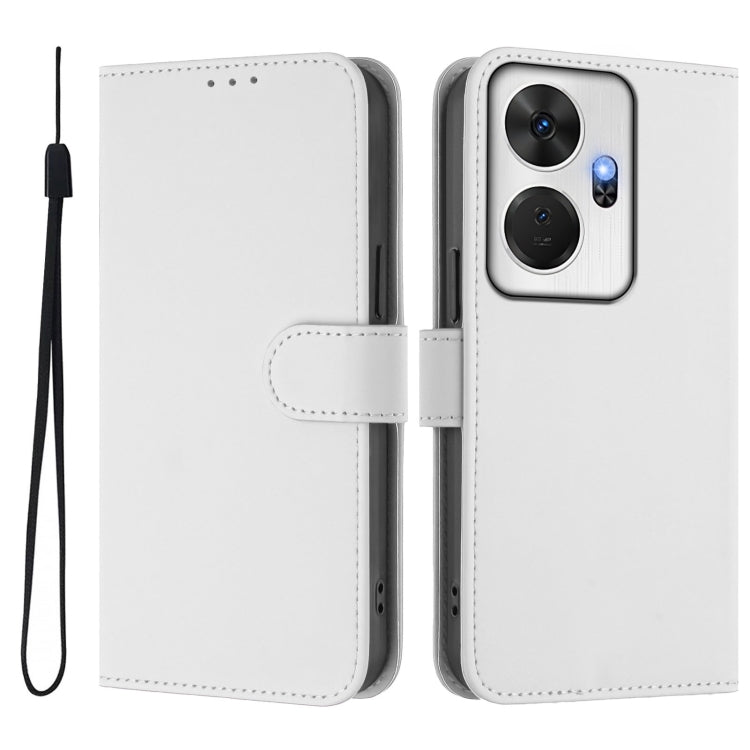 For itel P55+ Skin Feel Solid Color Leather Phone Case with Lanyard