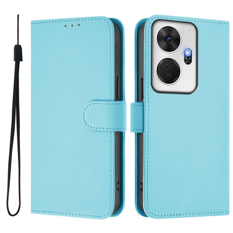 For itel P55+ Skin Feel Solid Color Leather Phone Case with Lanyard