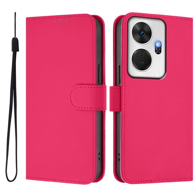 For itel P55+ Skin Feel Solid Color Leather Phone Case with Lanyard