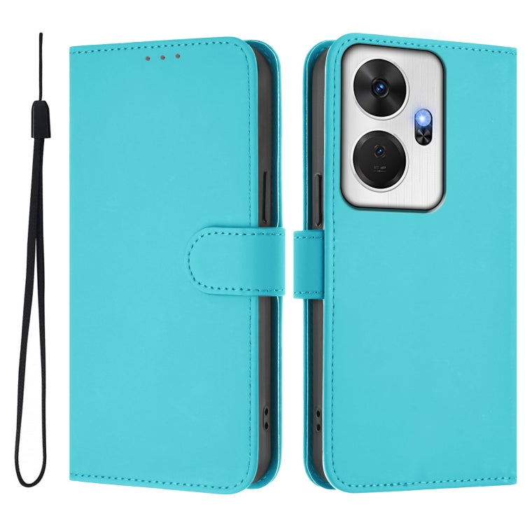 For itel P55+ Skin Feel Solid Color Leather Phone Case with Lanyard