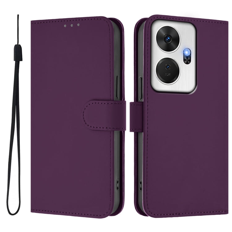For itel P55+ Skin Feel Solid Color Leather Phone Case with Lanyard