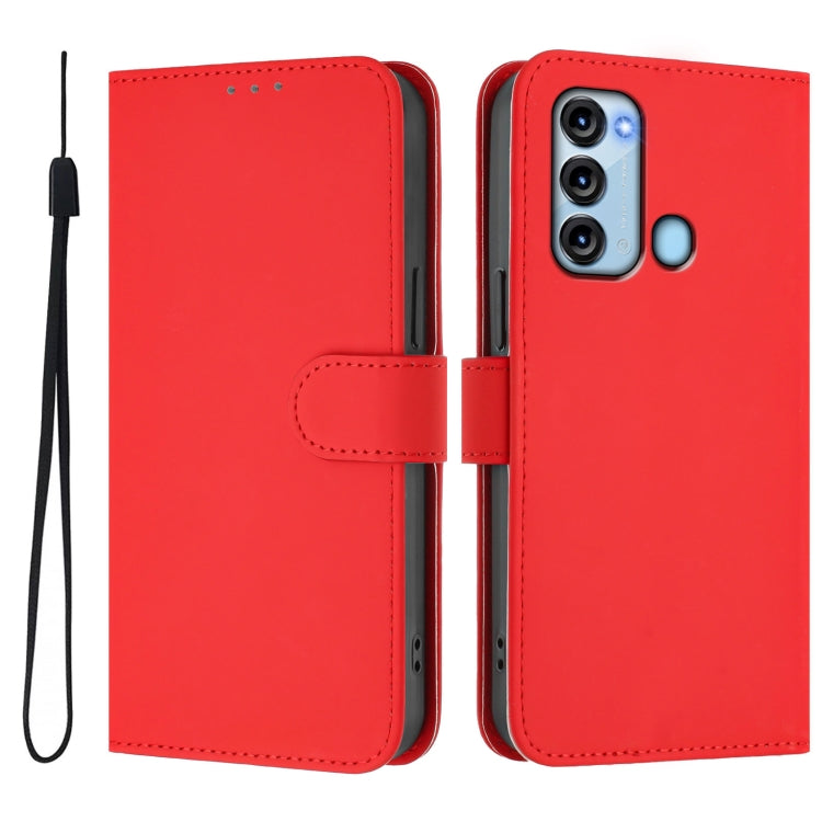 For itel S17 Skin Feel Solid Color Leather Phone Case with Lanyard