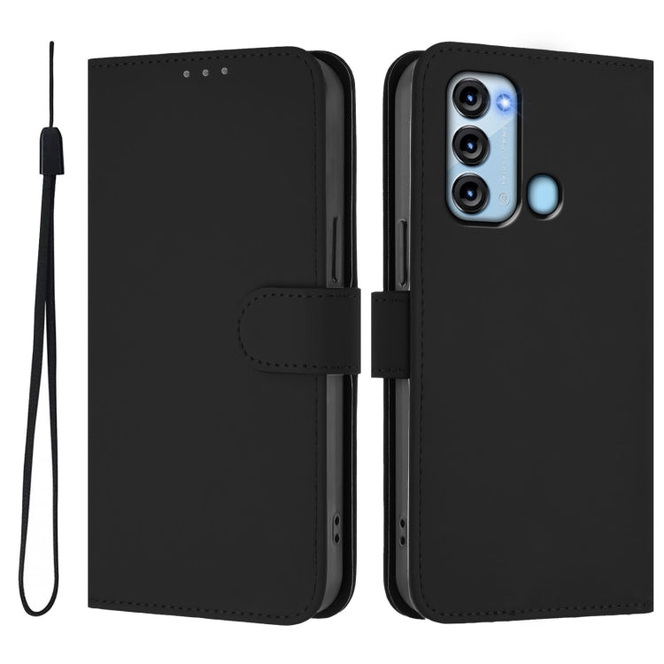 For itel S17 Skin Feel Solid Color Leather Phone Case with Lanyard