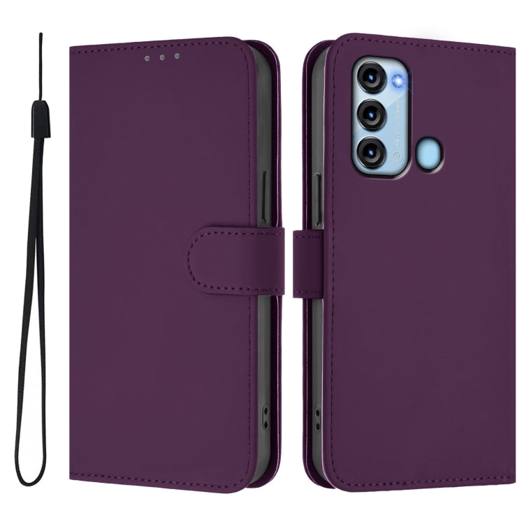 For itel S17 Skin Feel Solid Color Leather Phone Case with Lanyard