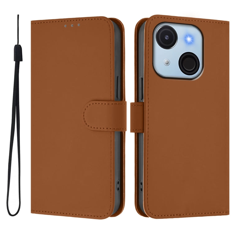 For itel A50C Skin Feel Solid Color Leather Phone Case with Lanyard