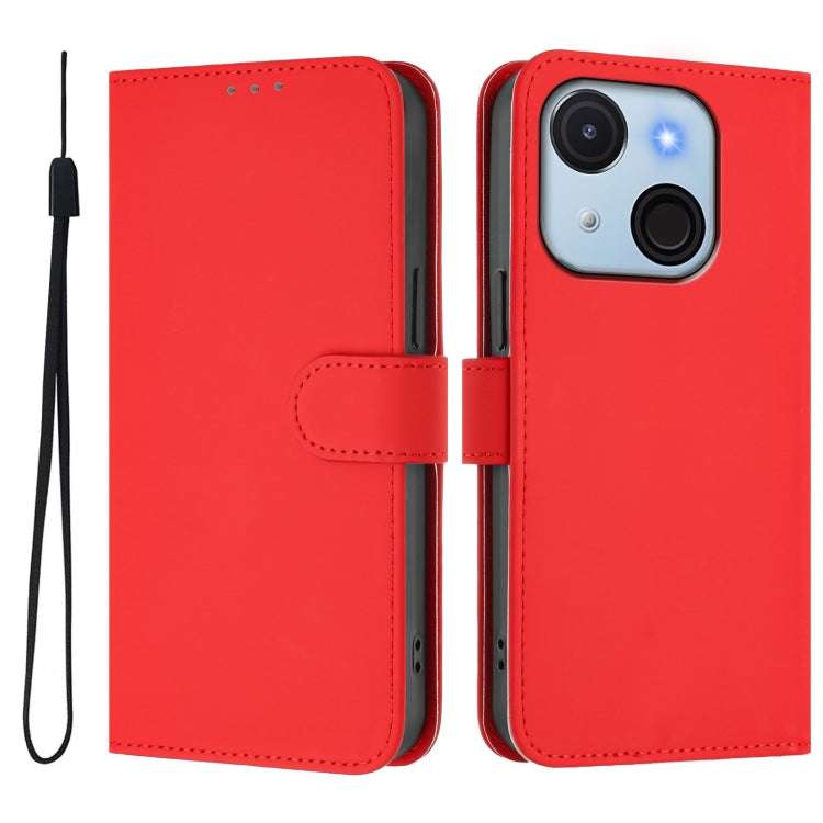 For itel A50C Skin Feel Solid Color Leather Phone Case with Lanyard