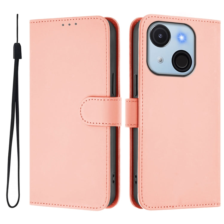 For itel A50C Skin Feel Solid Color Leather Phone Case with Lanyard