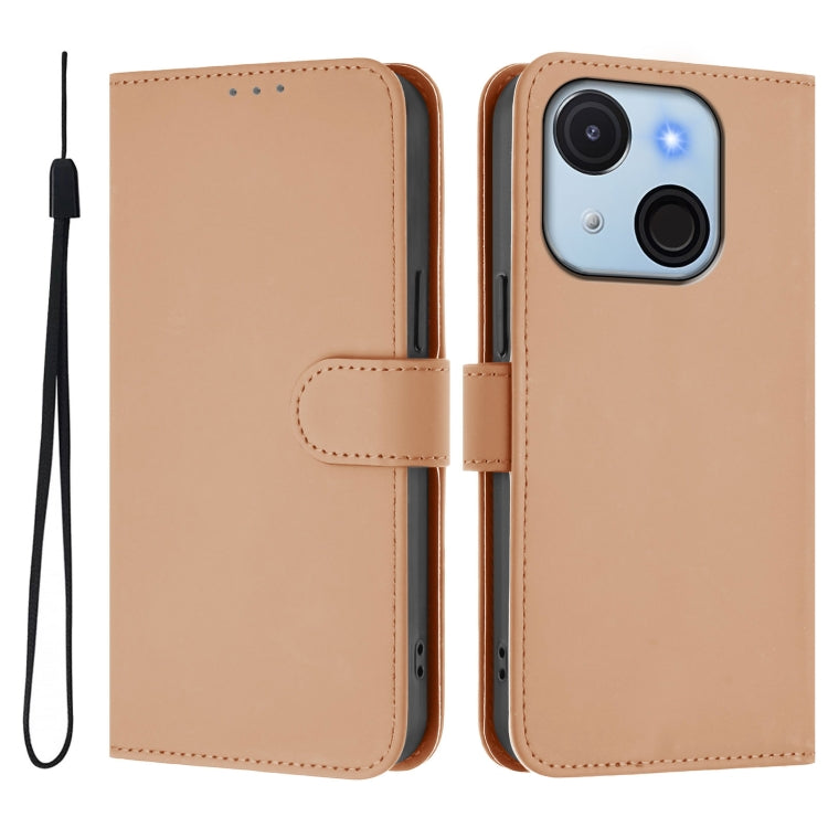 For itel A50C Skin Feel Solid Color Leather Phone Case with Lanyard