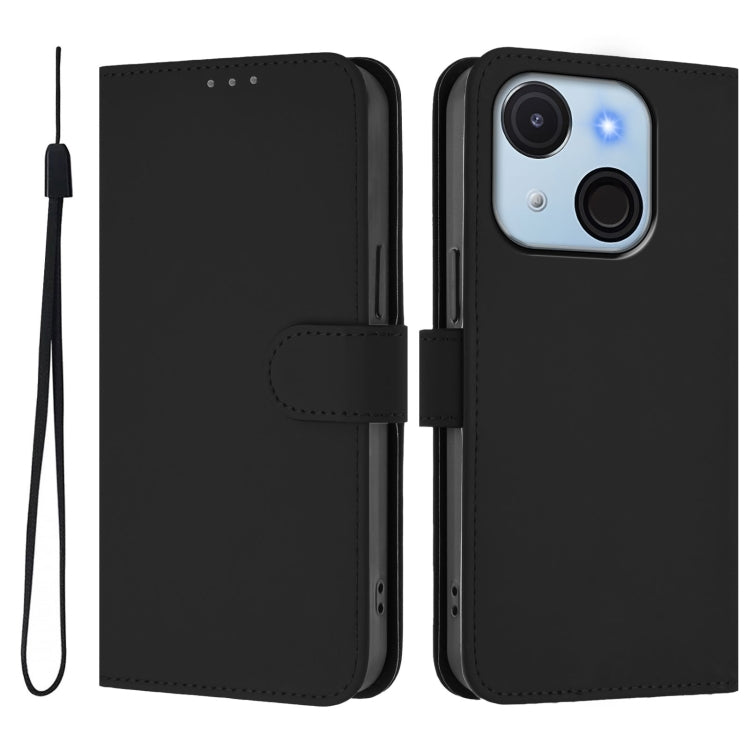 For itel A50C Skin Feel Solid Color Leather Phone Case with Lanyard