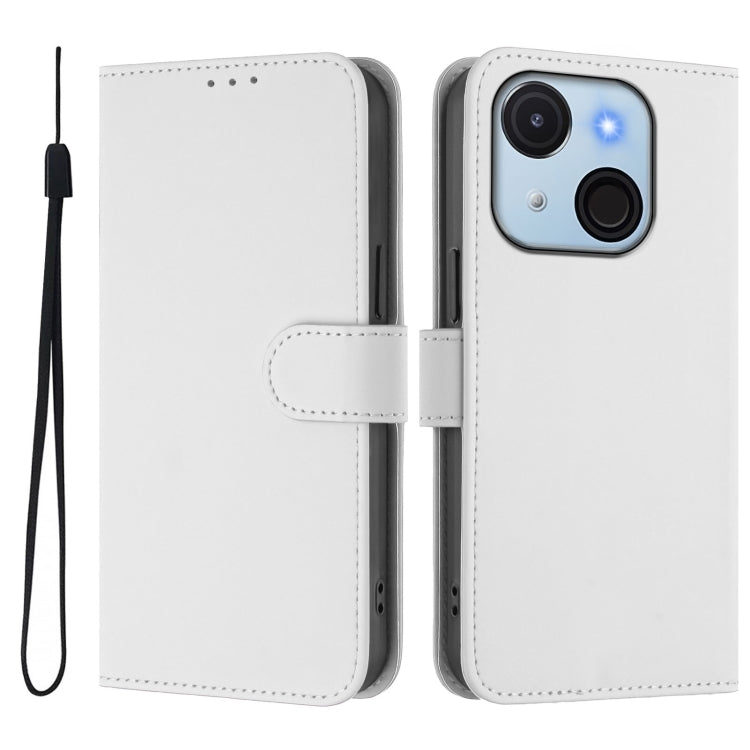 For itel A50C Skin Feel Solid Color Leather Phone Case with Lanyard