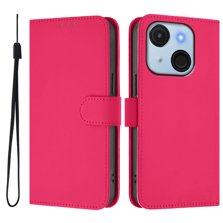 For itel A50C Skin Feel Solid Color Leather Phone Case with Lanyard