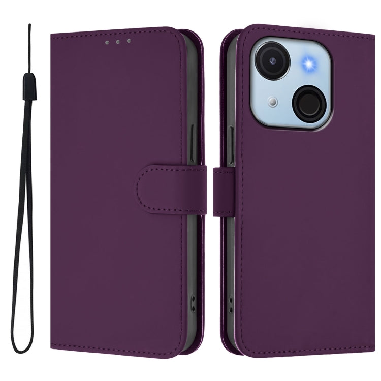 For itel A50C Skin Feel Solid Color Leather Phone Case with Lanyard