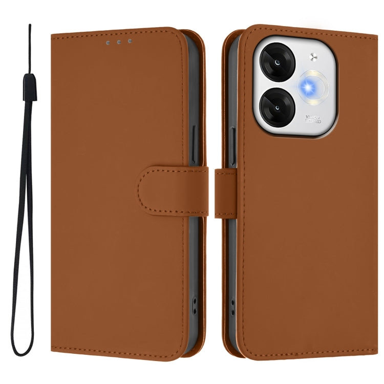 For itel A80 4G Skin Feel Solid Color Leather Phone Case with Lanyard