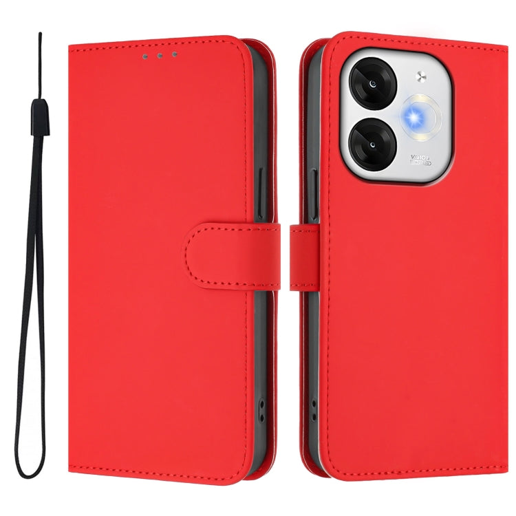 For itel A80 4G Skin Feel Solid Color Leather Phone Case with Lanyard