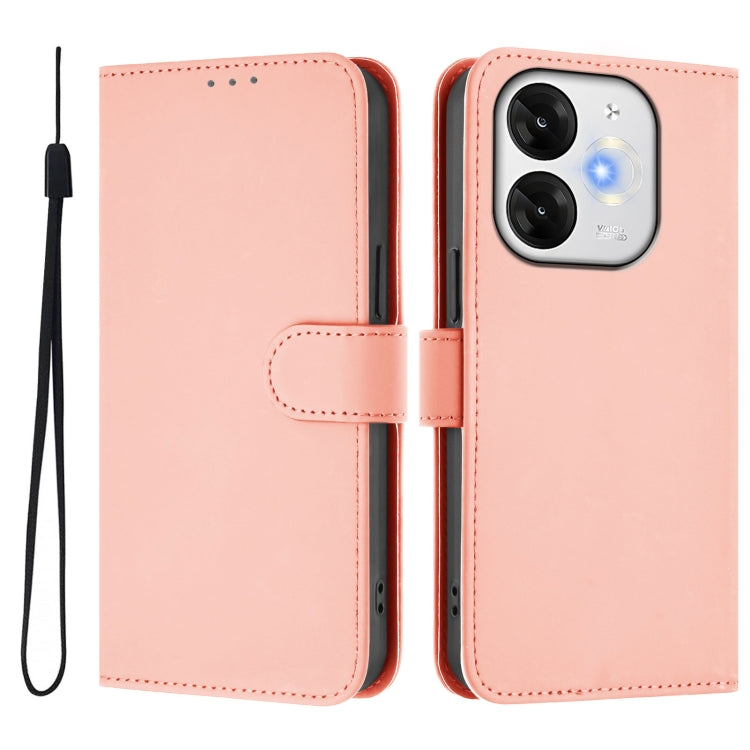 For itel A80 4G Skin Feel Solid Color Leather Phone Case with Lanyard