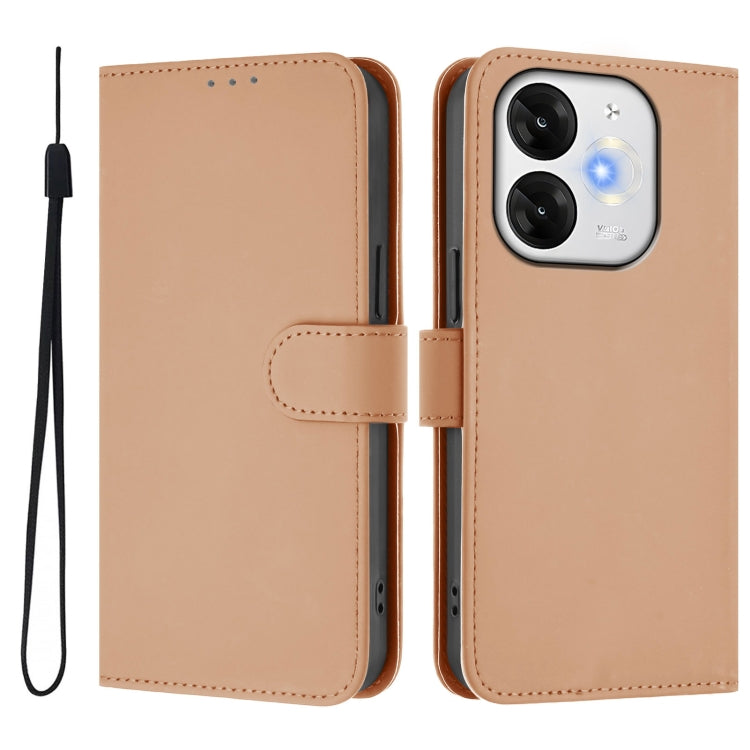 For itel A80 4G Skin Feel Solid Color Leather Phone Case with Lanyard