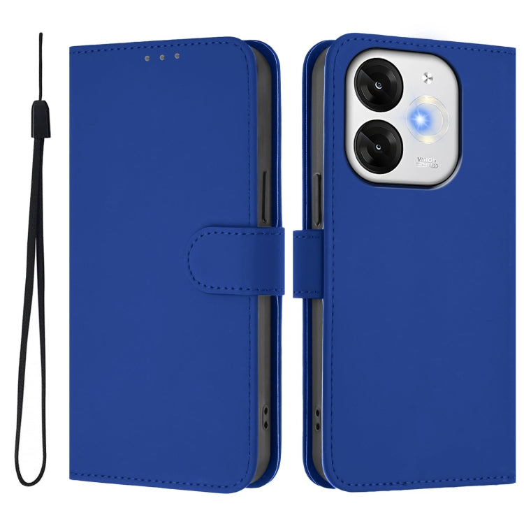 For itel A80 4G Skin Feel Solid Color Leather Phone Case with Lanyard
